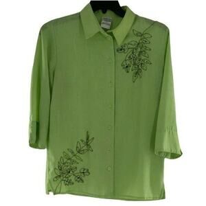 Allison Daley Shirt Women's 12 Woven Floral Embroidered Buttons Blouse Top